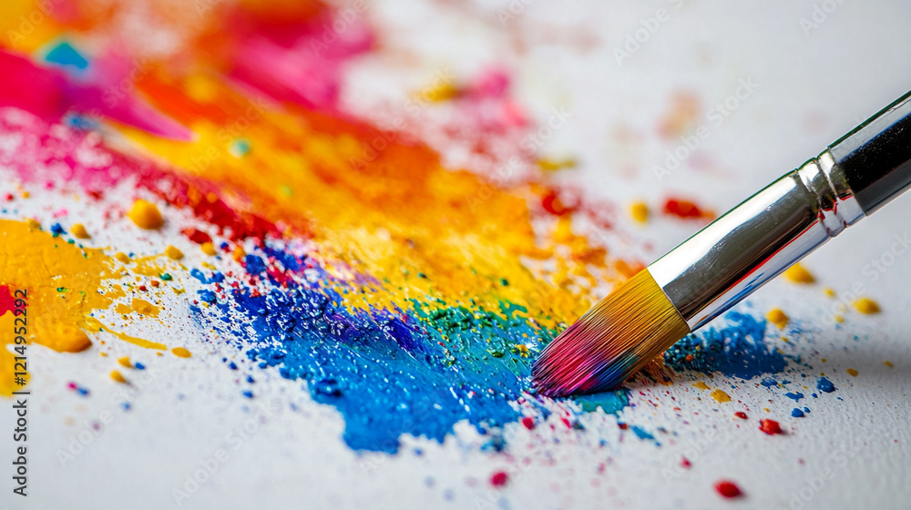 Fototapeta premium Bright colors blend on canvas as artist explores creativity with brush and paint