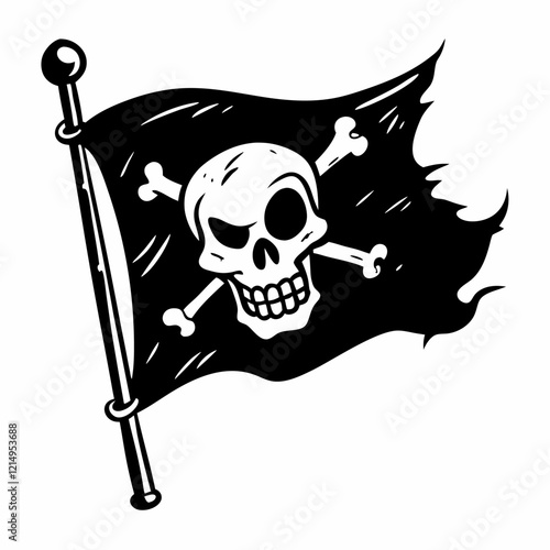 A skull and crossbones flag with a smiling skull