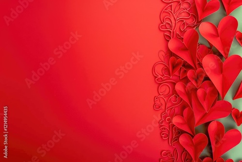 Red hearts design right side frame on red background photo