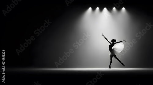 A dancer in silhouette performs under dramatic stage lighting