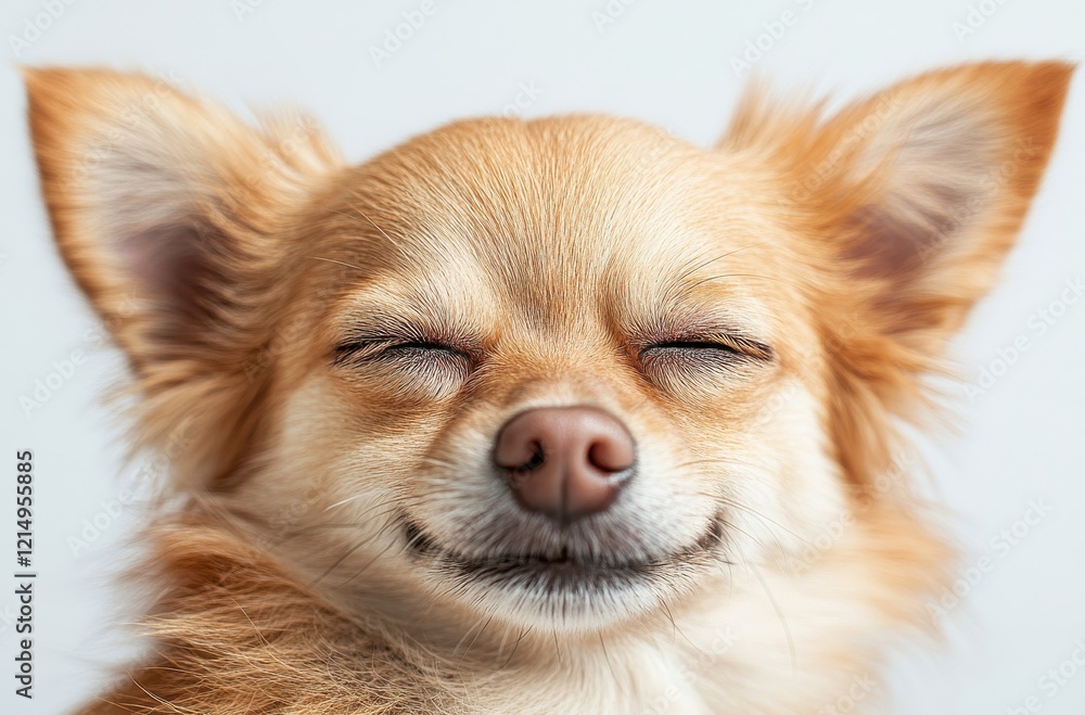 Close-Up Portrait of a Happy Chihuahua with Soft Fur and Relaxed Expression Against a Light Background, Perfect for Pet Lovers and Dog Enthusiasts Close-Up Portrait of a Happy Chihuahua with Soft Fur and Relaxed Expression Against a Light Background, Perfect for Pet Lovers and Dog Enthusiasts