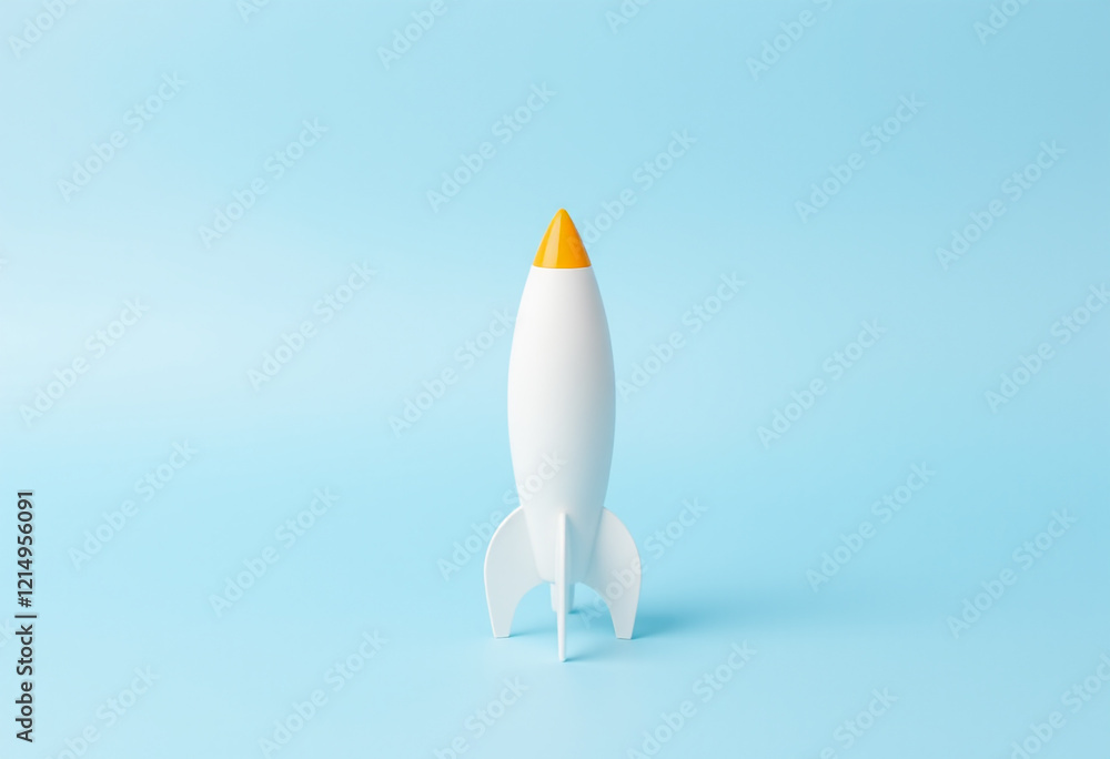 White 3d rocket toy on a blue background White 3d rocket toy on a blue background