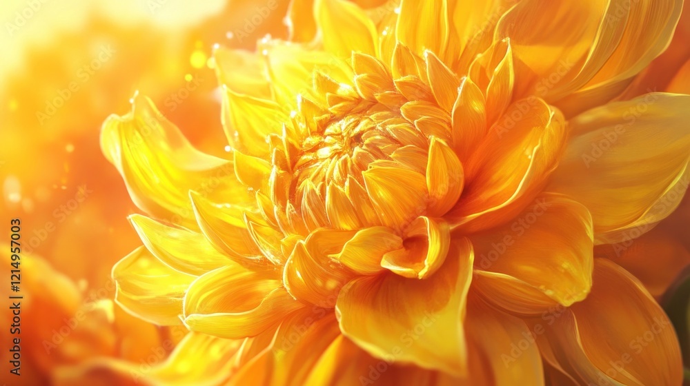 Fototapeta premium Golden Dahlia in Warm Sunlight
