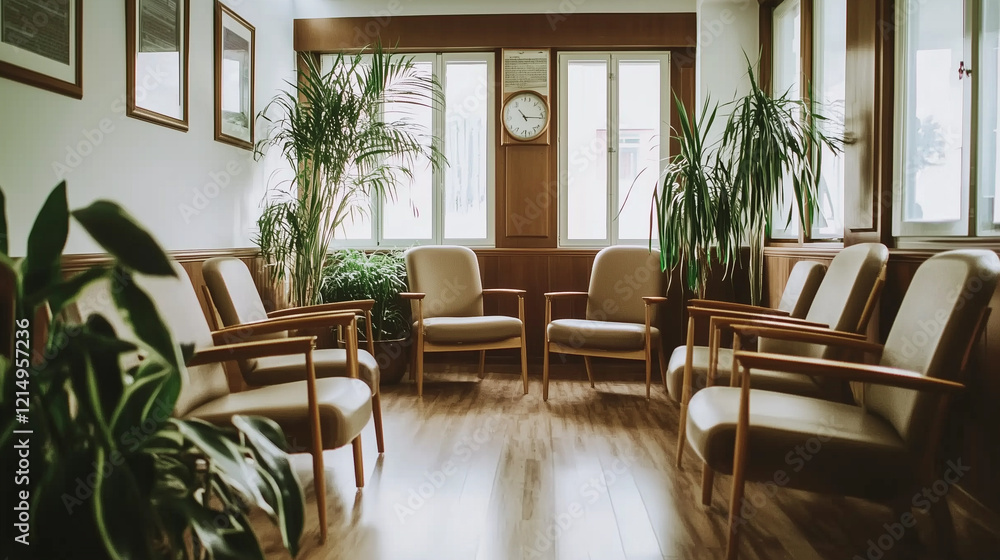 Empty retirement home common area with unoccupied chairs and quiet surroundings, reflecting solitude and the passage of time in aging communities. Empty retirement home common area with unoccupied chairs and quiet surroundings, reflecting solitude and the passage of time in aging communities.
