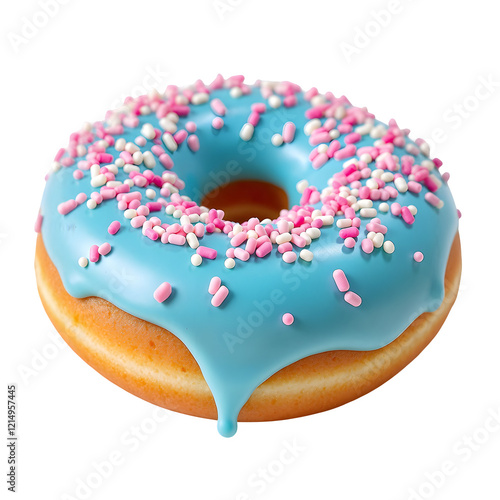 Blue donut with sprinkles isolated on transparent background