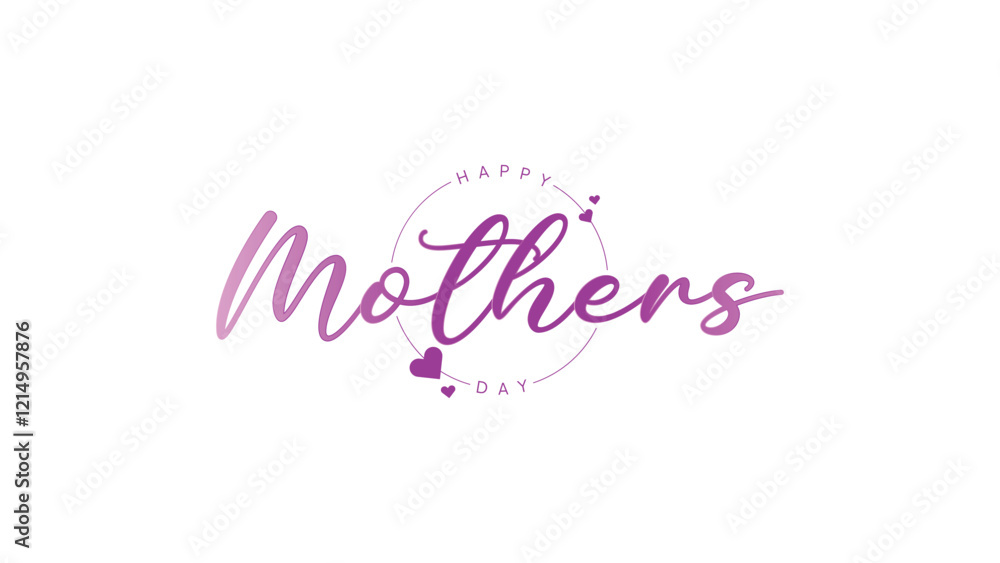 Happy Mother's Day Calligraphy With Purple Hearts Text Sign Design Happy Mother's Day Calligraphy With Purple Hearts Text Sign Design