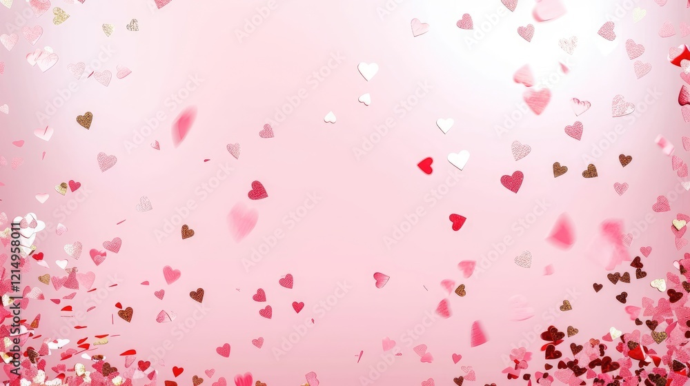 Abstract Love-Themed Design with Defocused Heart Confetti and Transparent Elements for Cards and Invitations. Abstract Love-Themed Design with Defocused Heart Confetti and Transparent Elements for Cards and Invitations.