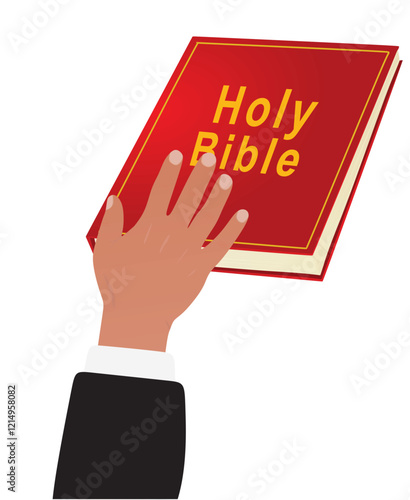 Swearing concept. Hand on Holy Bible. vector