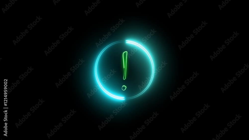 Exclamatory and exclamatory symbol with neon circle and exclamatory icon animation Exclamatory and exclamatory symbol with neon circle and exclamatory icon animation