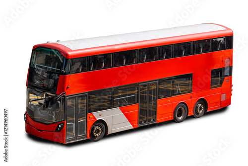 Photos Double-decker shuttle red bus isolated on white background