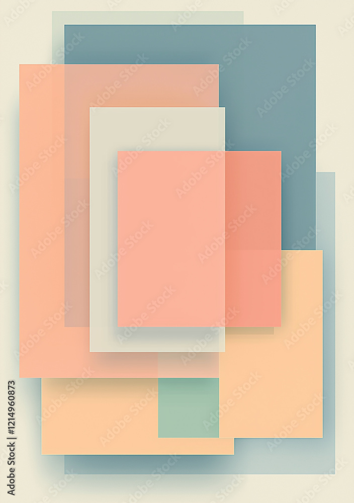 Fototapeta premium Abstract background composition with overlapping geometric shapes in soft pastel colors