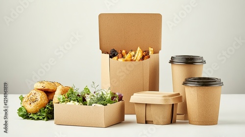 Innovative biodegradable packaging solutions for sustainable food delivery options in a modern setting photo