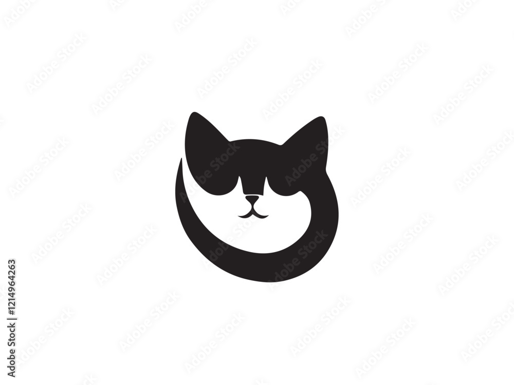 Obraz premium Cat silhouette. Black cute cat silhouette isolated on white background. Cute cat. Vector illustration.