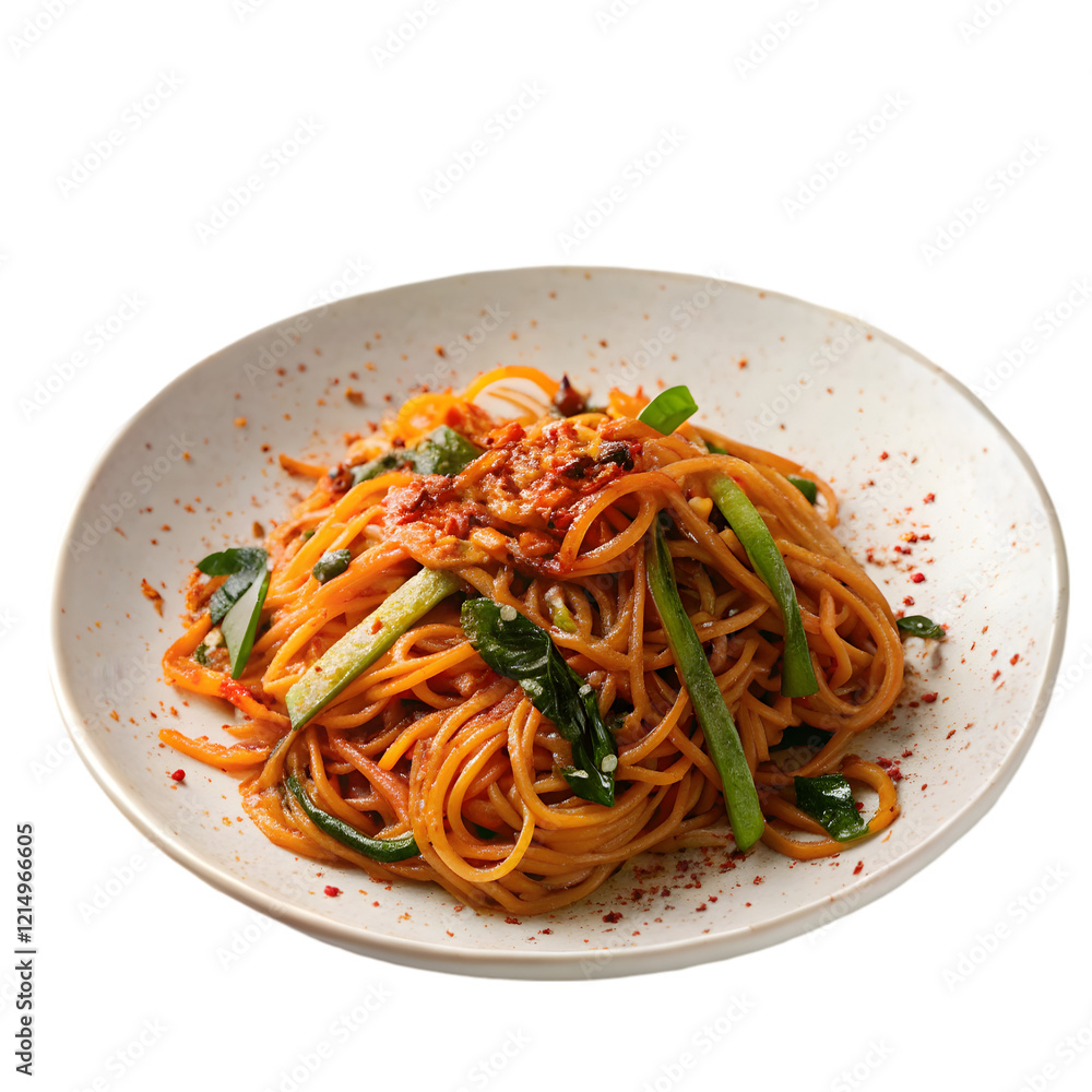 plate of spicy korean noodles on transparent background plate of spicy korean noodles on transparent background