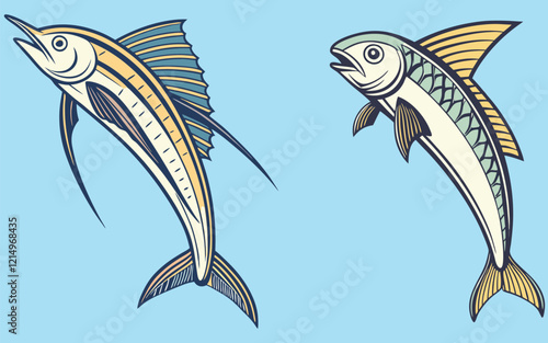 Tuna fish bundle design art and illustrator eps