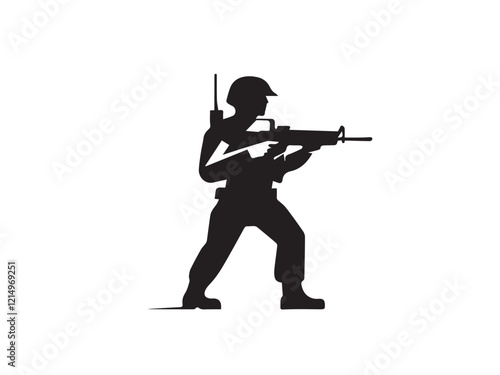 Vector silhouette of a soldier isolated on white background. Soldier silhouette vector illustration. 