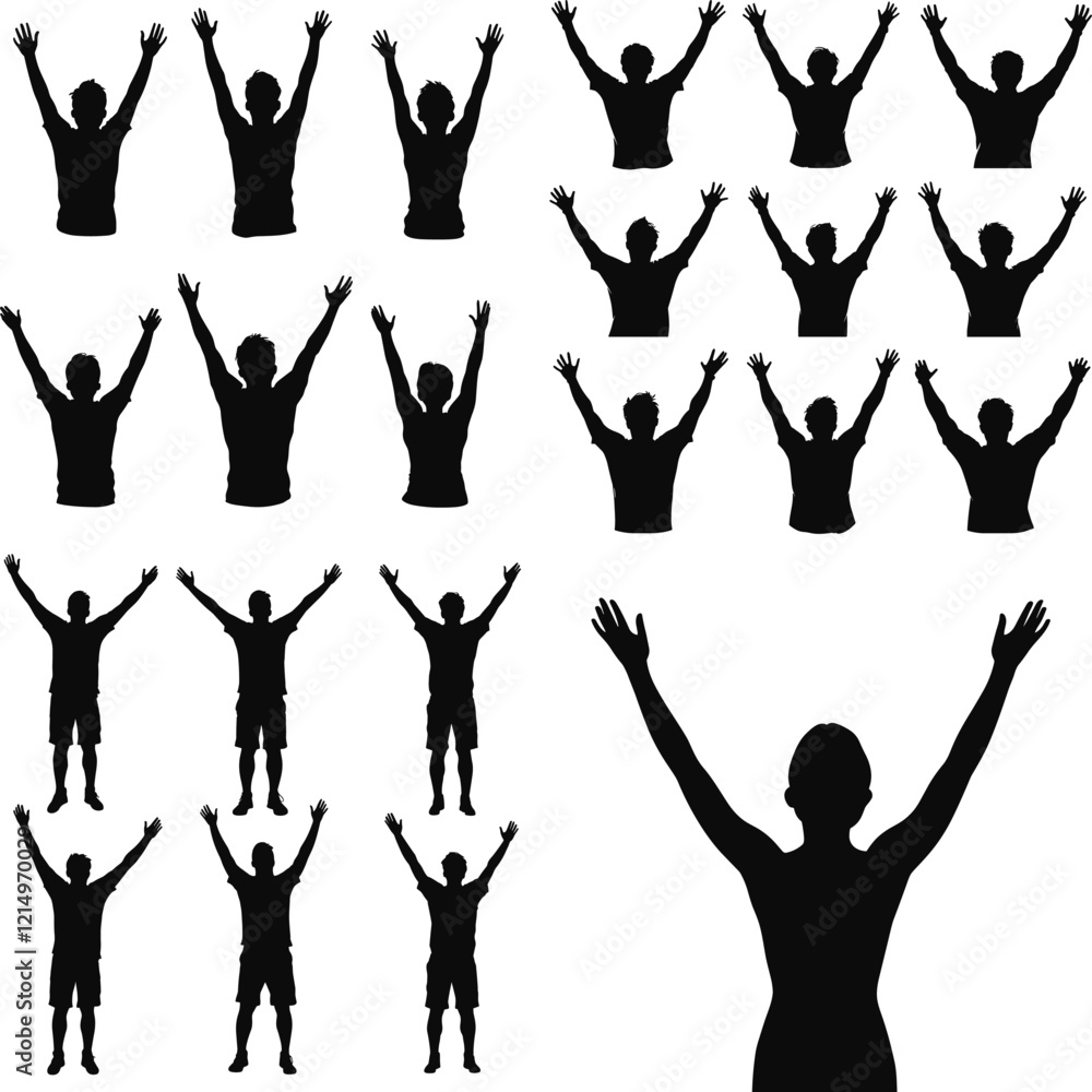 Excited Crowd Jumping Silhouette Art, Dynamic Jumping Poses Silhouette Set
Excited Crowd Jumping Silhouette Art, Dynamic Jumping Poses Silhouette Set