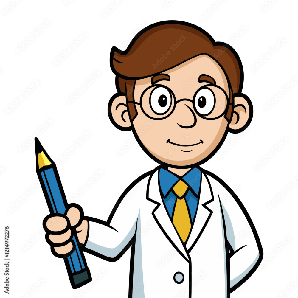 Cute illustration male in white costume holding pencil Cute illustration male in white costume holding pencil