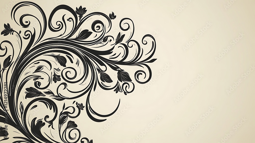Elegant Black Floral Design on Beige Background Elegant Black Floral Design on Beige Background