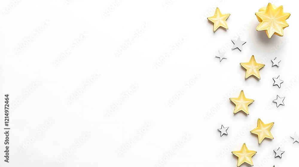Sliced star fruits and a whole fruit placed on a white background, showcasing their distinct star-shaped slices and fresh yellow color