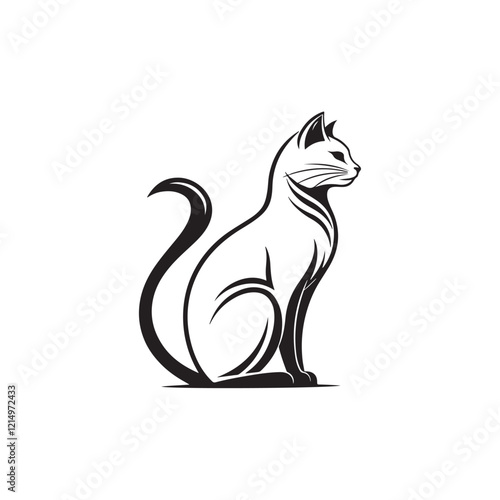 cat logo silhouette vector line art logo design