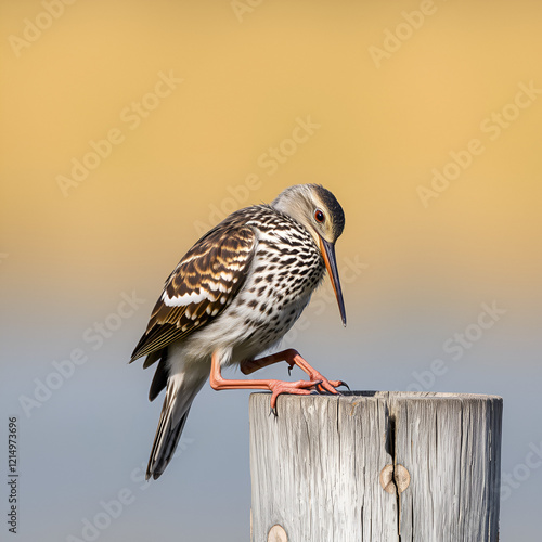 wilson's snipe scratching on a post photo