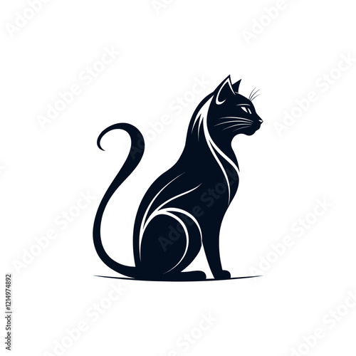 cat logo silhouette vector line art logo design