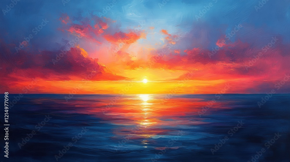 Mesmerizing sunset over calm ocean with vibrant clouds and reflections Mesmerizing sunset over calm ocean with vibrant clouds and reflections