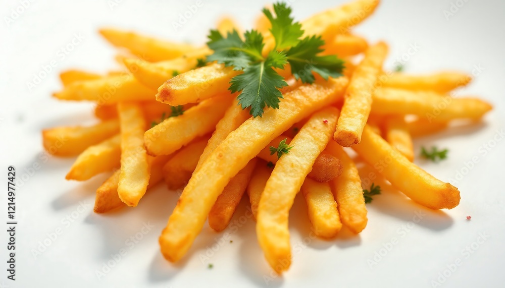 Crispy Golden French Fries with Fresh Cilantro - Delicious Fast Food Crispy Golden French Fries with Fresh Cilantro - Delicious Fast Food