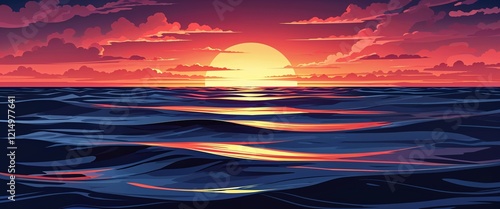 Coralcolored sunset fading into deep navy blue ocean with soft ripples visible in the water illustration background design photo