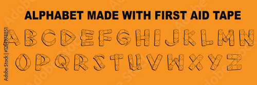 Custom first aid style lettering font alphabet set. Vector stock illustration can be used in logo or any purpose. Colors can be easily editable and saved in EPS 10
