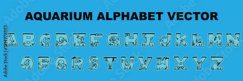 Custom aquarium style lettering font alphabet set. Vector stock illustration can be used in logo or any purpose. Colors can be easily editable and saved in EPS 10