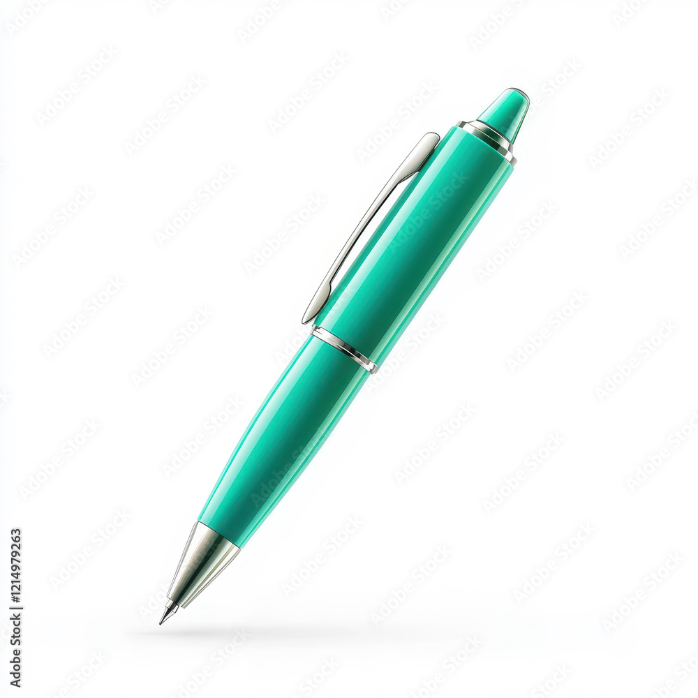 A sleek turquoise pen with elegant silver accents, perfect for writing or adding a pop of color to your office supplies. A sleek turquoise pen with elegant silver accents, perfect for writing or adding a pop of color to your office supplies.