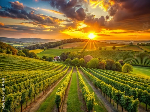 Wallpaper Mural Golden Hour Vineyard Panorama: Wide Summer Sunset Landscape Torontodigital.ca