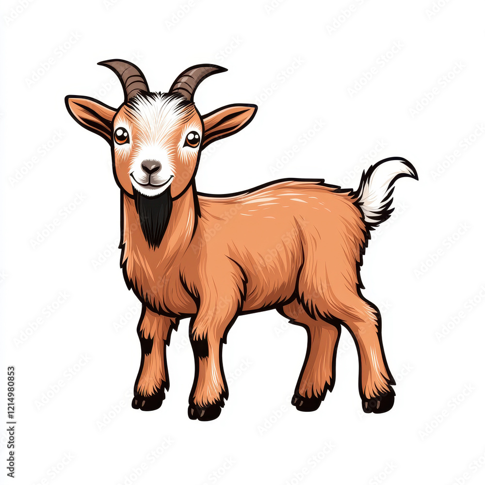 Fototapeta premium Adorable illustrated goat with a cheerful expression, perfect for animal-themed designs.