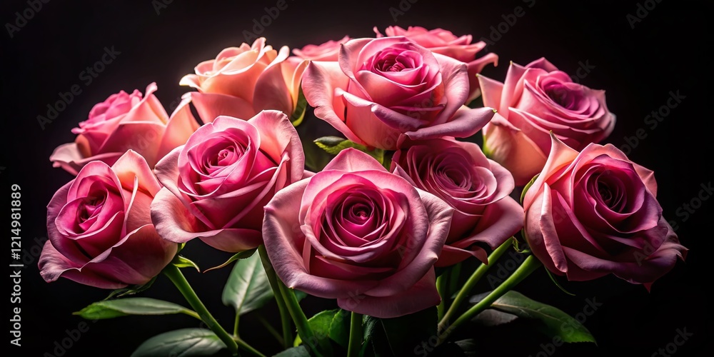 Elegant Silhouette of Pale Pink Rose Bouquet Against Black Background - Romantic Floral Stock Photo Elegant Silhouette of Pale Pink Rose Bouquet Against Black Background - Romantic Floral Stock Photo