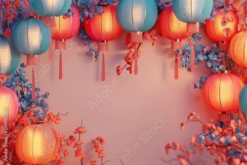 hyper realistic detailed, and blank banner template with text , Mid Autumn Festival , hyper smooth render, banner without text, rule of thirds Intricate Glossy shinny Intricate , photo