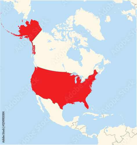 Location Map of the country United States Of America in North America. The country is highlighted with a red polygon. No labels at all.