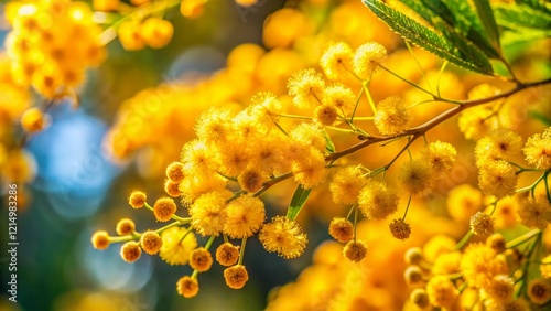 Wallpaper Mural Golden Wattle Blossoms Close-Up Panoramic - Vibrant Australian Flora Torontodigital.ca