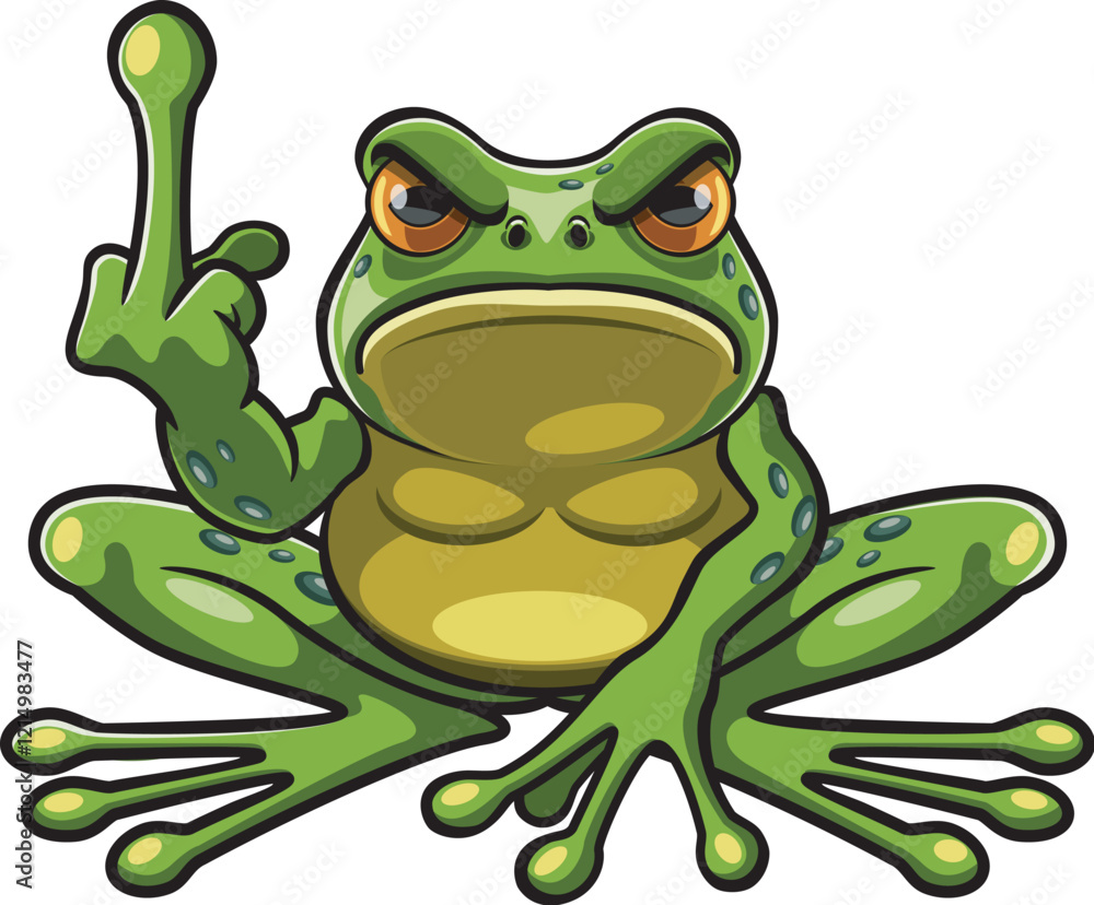 Fototapeta premium Cartoon style frog showing middle finger gesture