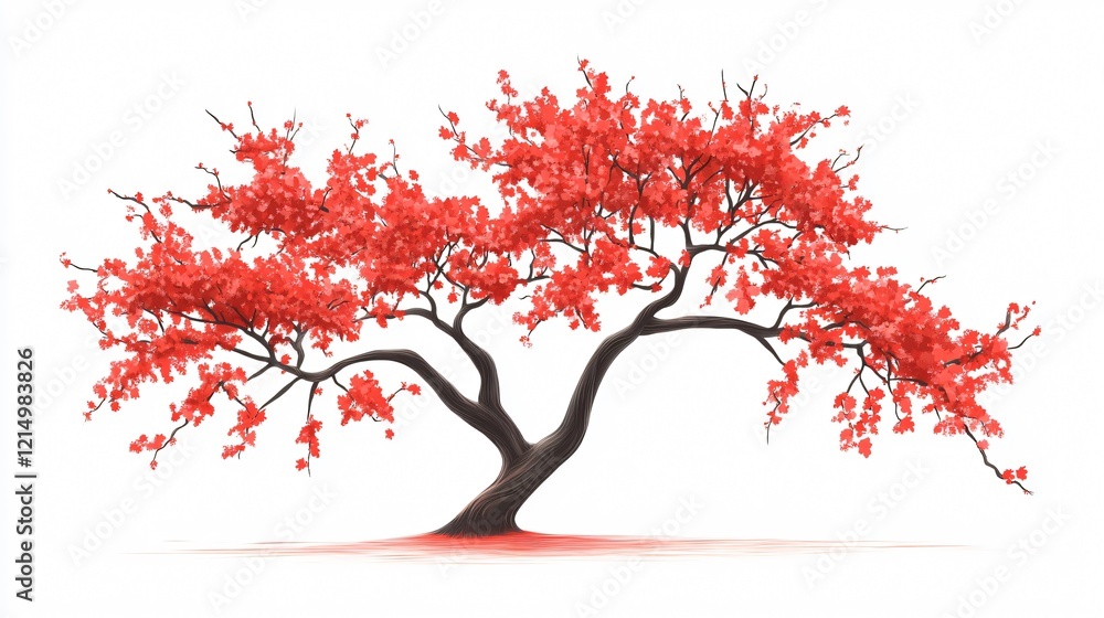 Fototapeta premium Chinese New Year Style Tree Plant in Red Wide Angle View