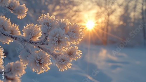 Wallpaper Mural Frosty flower blooms in the morning light with bokeh background of the sunrise in winter Torontodigital.ca