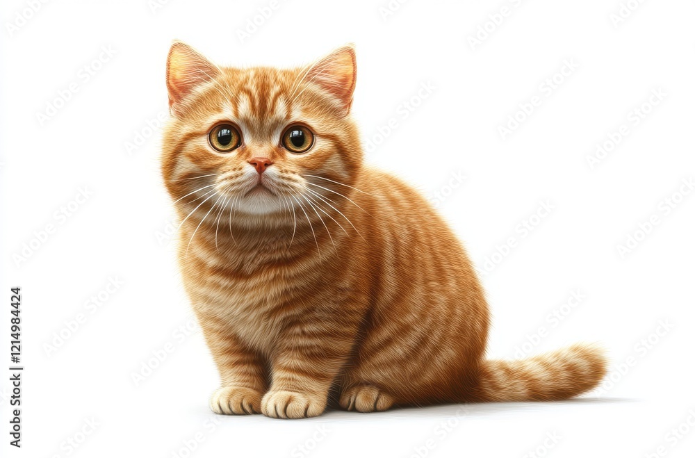 Adorable ginger tabby cat sitting gracefully on a white background, showcasing its wide-eyed, innocent expression and soft, fluffy fur, perfect for animal lovers and pet enthusiasts. Adorable ginger tabby cat sitting gracefully on a white background, showcasing its wide-eyed, innocent expression and soft, fluffy fur, perfect for animal lovers and pet enthusiasts.