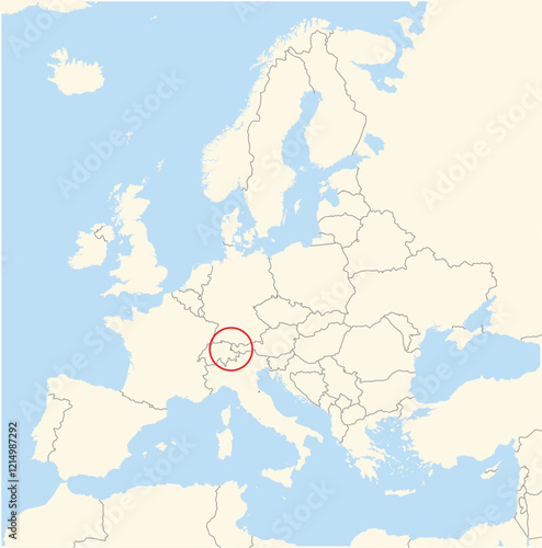 Location Map of the country Liechtenstein in Europe. The country is highlighted with a red polygon. No labels at all.