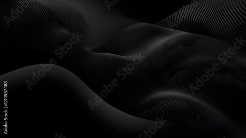 Abstract Black Waves Flowing in a Minimalist Digital Landscape