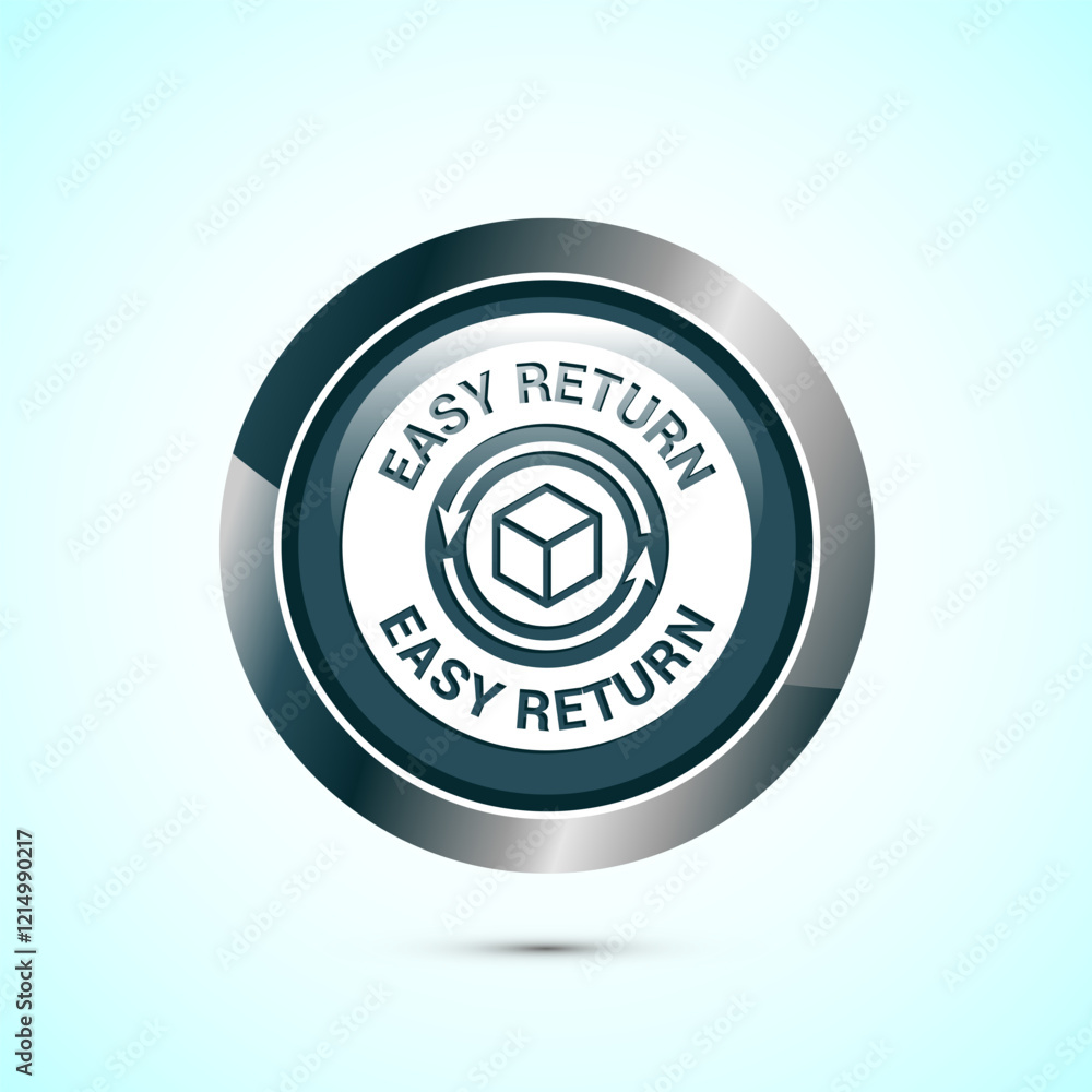 Easy return icon design illustration, Easy return label for product packaging. Gray color round button design Easy return icon design illustration, Easy return label for product packaging. Gray color round button design