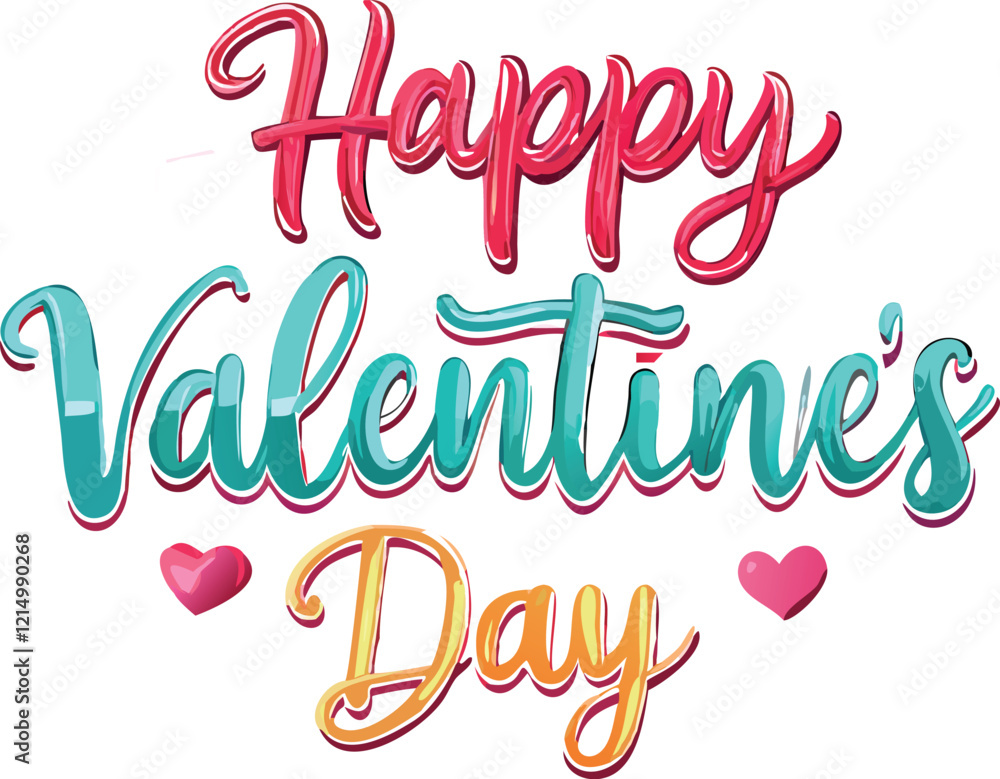 Obraz premium Colorful Hearts and Happy Valentines Day! Text Design line art icon sign silhouette vector illustration with fun brush ink calligraphy typography for photo overlays t-shirt print flyer poster design