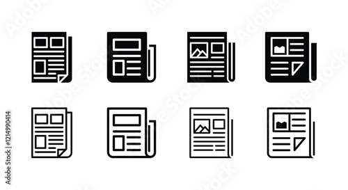 Newspaper Icons set. fill and outline icon. News Icons Set. Document icons. Creative and Unique Style. Fully scalable and customizable for print and digital.