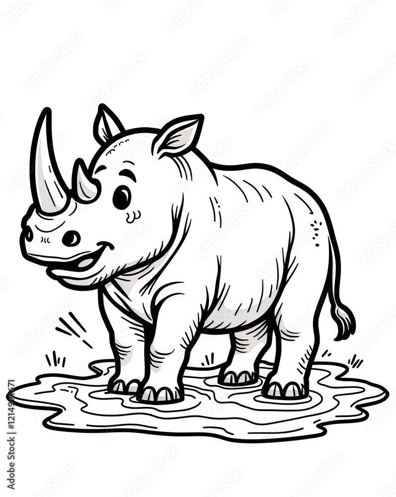 Fototapeta premium Happy Rhino Playing in Muddy Puddle