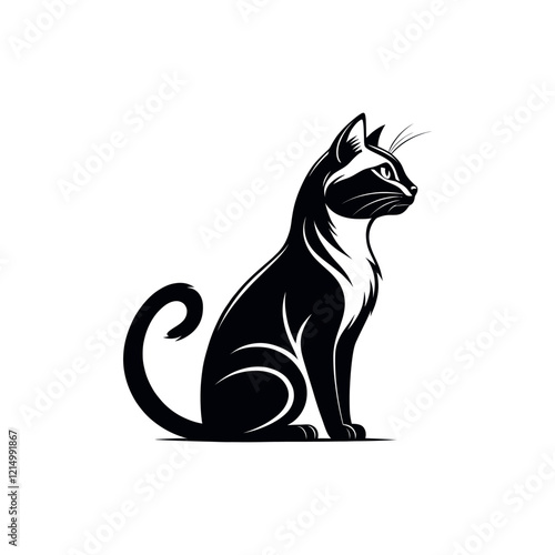 cat logo silhouette vector line art logo design